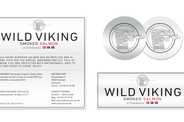 Wild Viking - Smoked Salmon. Branding profil og logo design + grafiske illustrationer. Design af labels og emballge.
