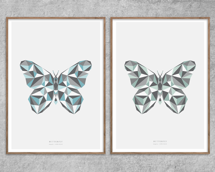 Plakat_butterfly_sommerfugl-Blue-blaa-green_grøn_grafisk-poster_Red-Zone